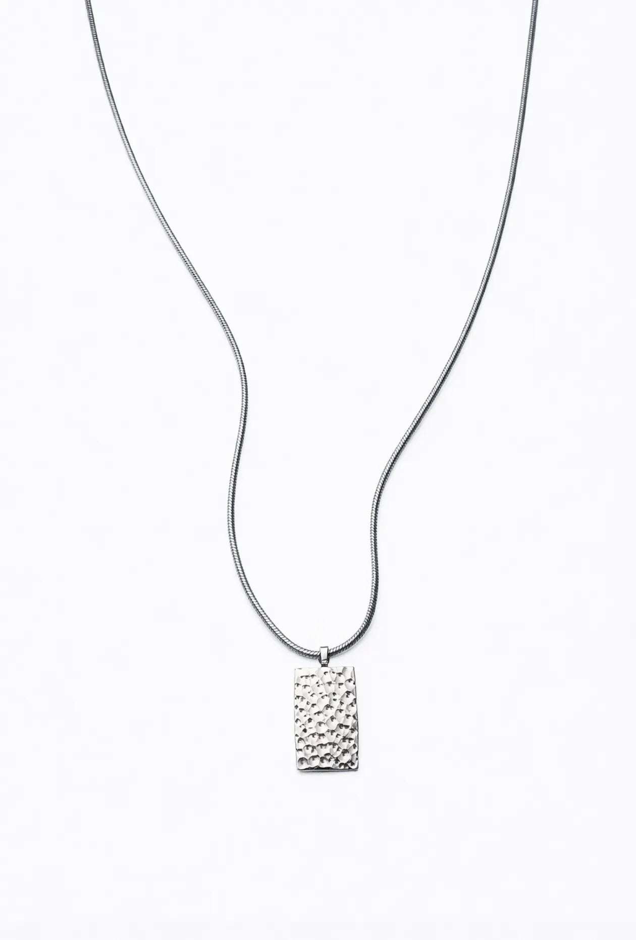 Caltian stainless steel 2mm snake necklace with hammered pendant and engraved logo