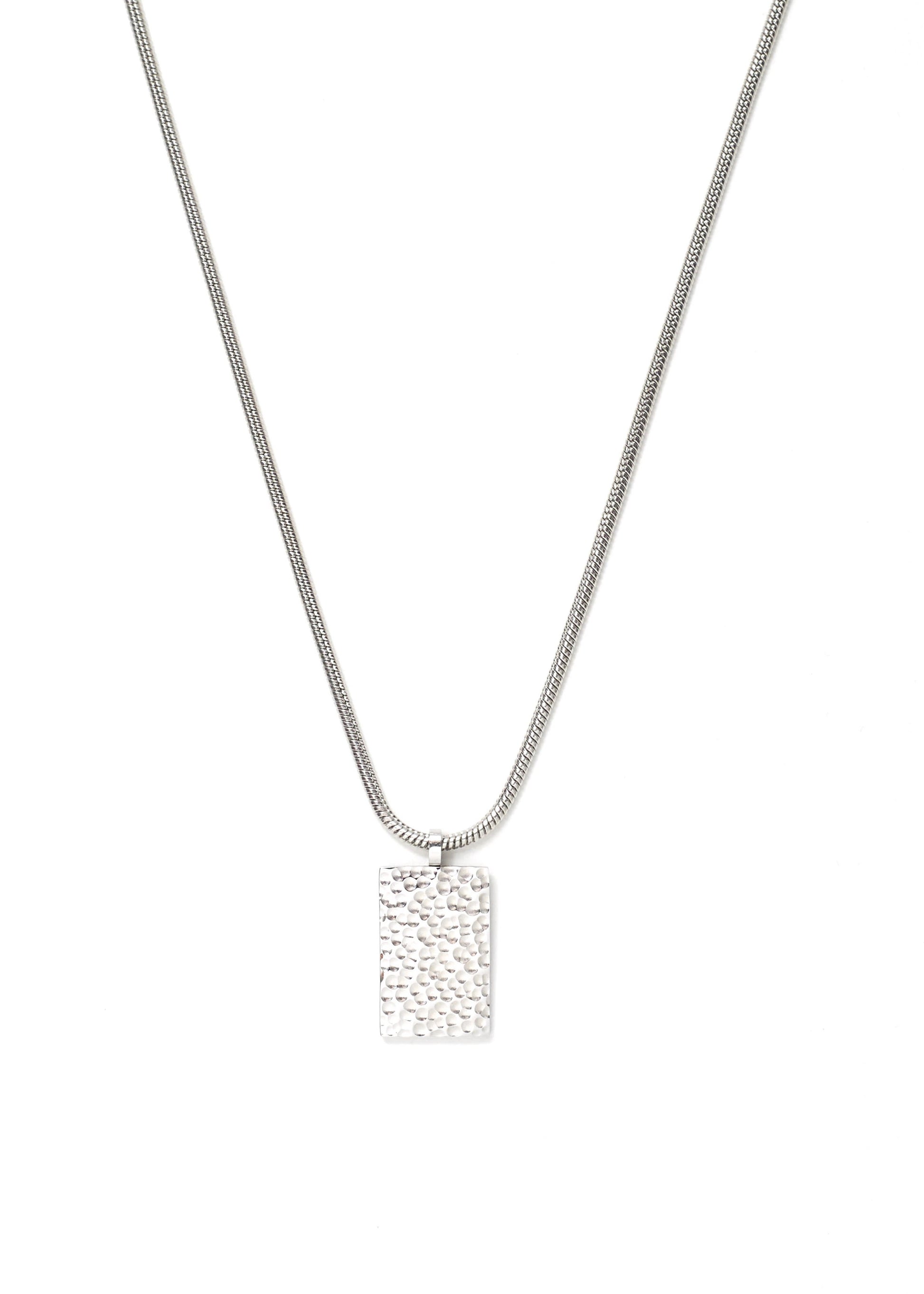 Caltian stainless steel 2mm snake necklace with hammered pendant and engraved logo on the backside